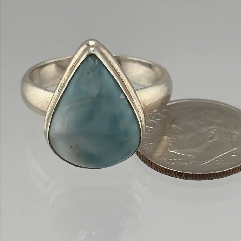 Pear Shaped Larimar Sterling Silver Ring Artisan Jewelry 8.5